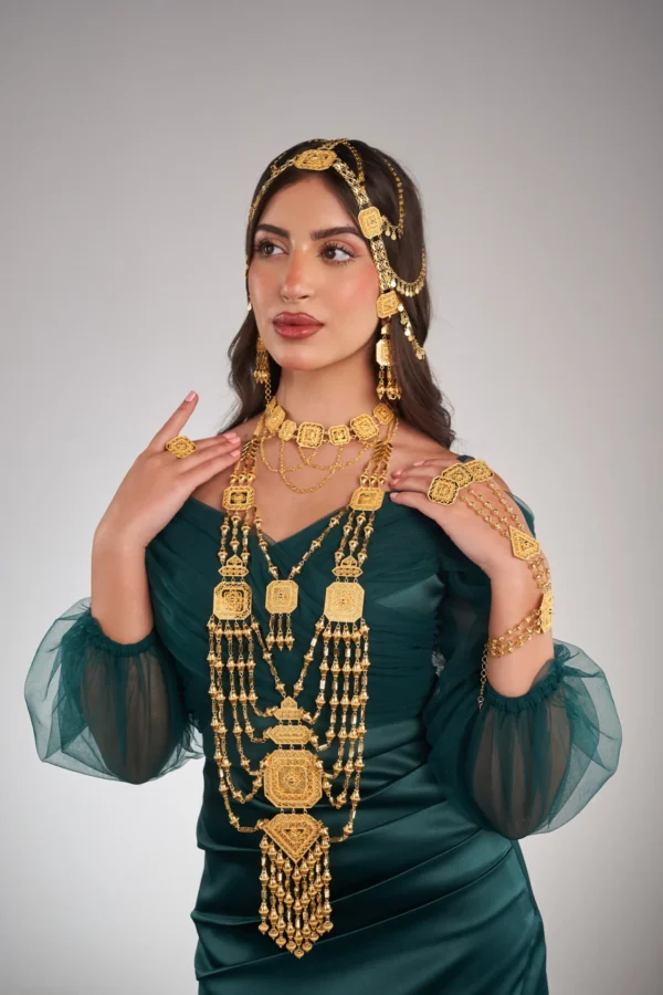 عقد كرسي مع خناق وهيار وأقراط وخاتم ذهب 21 قيراط فاخر - Image 5
